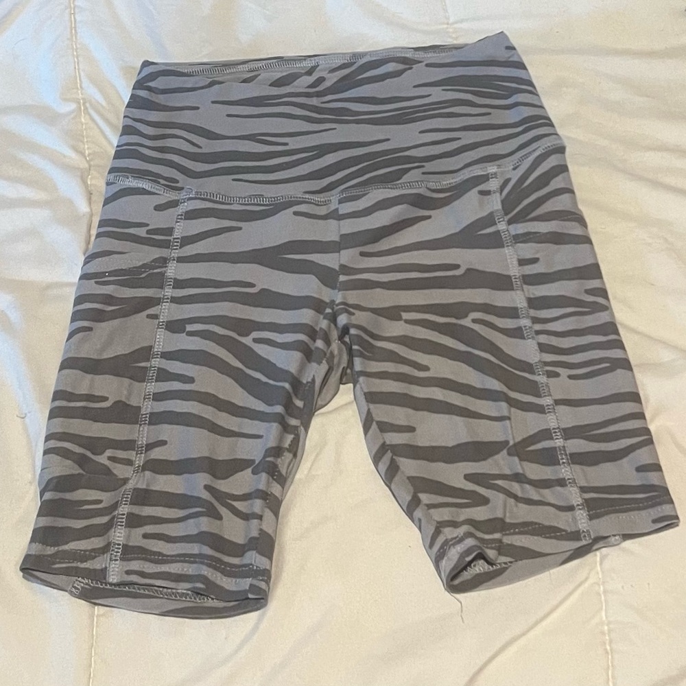 Pink Rose grey zebra print biker shorts